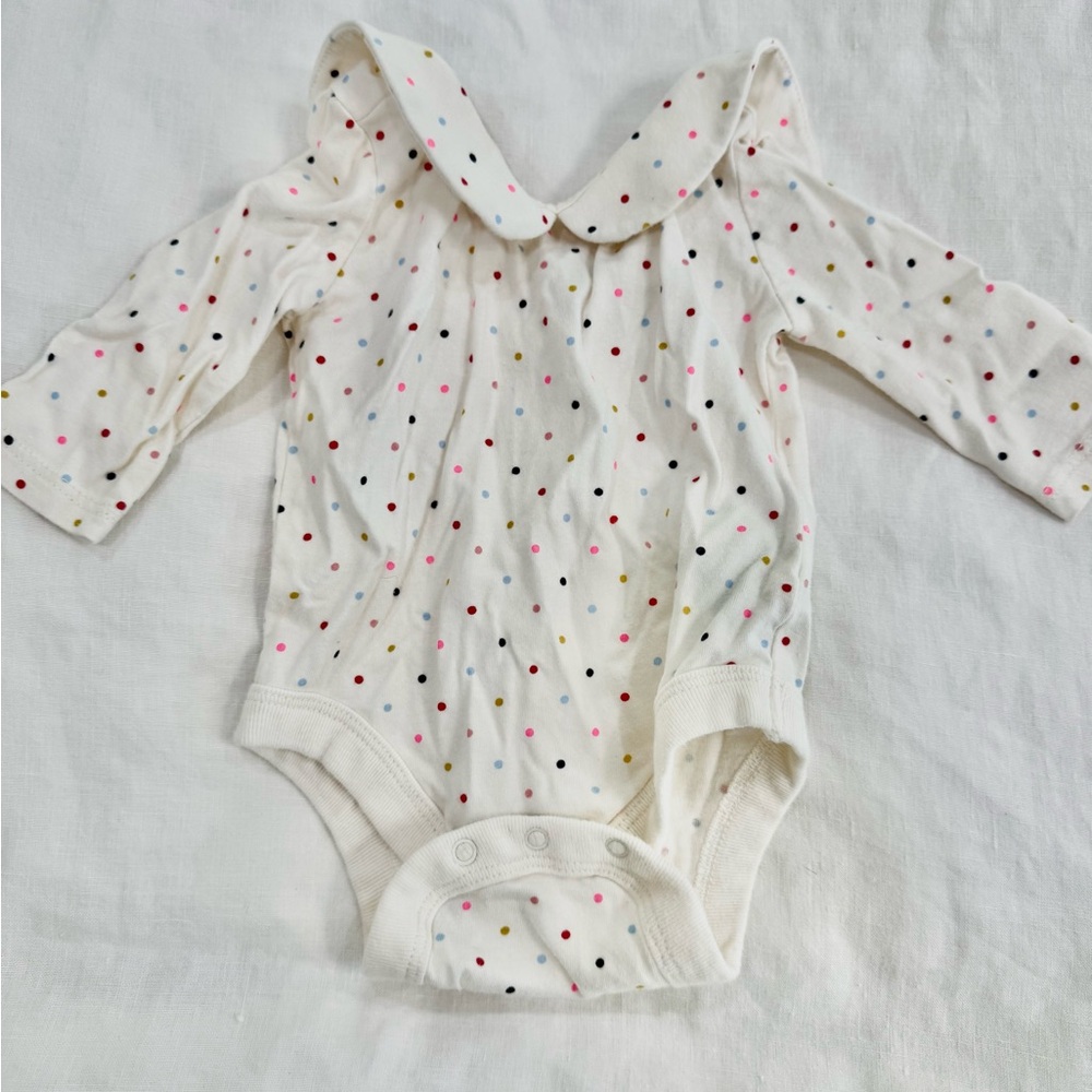 GAP Cream Peter Pan Collar Bodysuit/Onesie with Colorful Dots